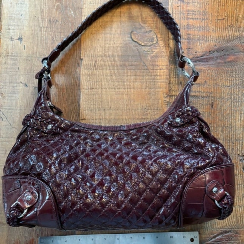 Brighton Shimmering Bordeaux Colored Shoulder Bag Made With Coated Leather